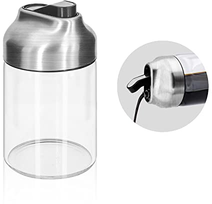 Aelga Soy Sauce Dispenser, 7oz Non-Drip Spout Oil and Vinegar Dispenser with Auto Flip Cap, Glass Oil Cruet for Kitchen Cooking