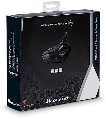 Midland Rush RCF C1527, Intercom Moto Bluetooth Simple, Étanche IPX6, Suppression du Bruit, Communication Jusqu'à 10 Personnes, Batterie Plus de 23H, Portée 3.5 Km, 1 Oreillette