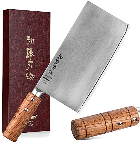 HEZHEN 8”Cleaver Knife, 3 Layers Composite Clad Steel Chinese Chef Knife, Stainless Steel Butcher Knife Meat Slicing Chef Kitchen Knife, Padauk Wood Handle
