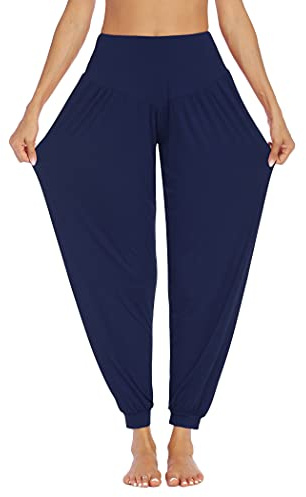 PINSPARK Yogabyxor Långa Haremsbyxor för Kvinnor Yoga Sportbyxor Böjda Joggingbyxor Haremsbyxor Överdimensionerade Casual Byxor Eleganta Sportbyxor, Blå, XL