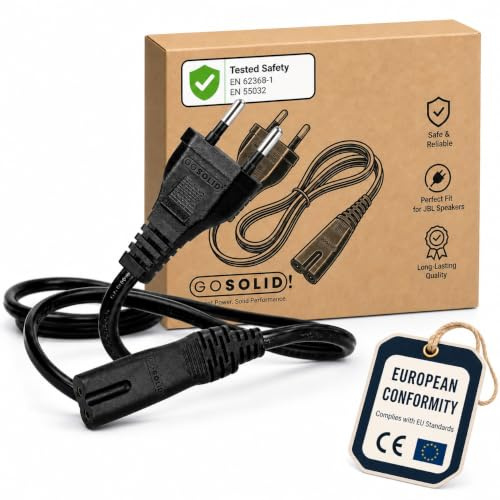 GO SOLID! Netzkabel 2 polig - Ladekabel kompatibel mit JBL PartyBox | Kompatibel mit JBL PartyBox 100/110/200/300/310/710/1000, 150cm