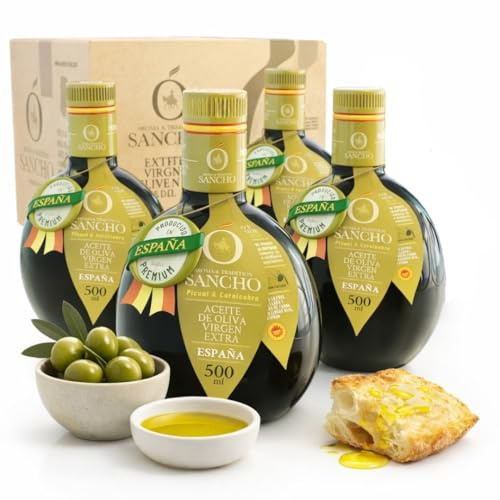 Aceite de Oliva Virgen Extra Picual y Cornicabra Vidrio 4 x 500 ml Gourmet | Origen Único DOP Campo de Montiel Extraído en Frío Perfil Intenso Ideal para Cestas de Regalo Premium y Degustación Selecta