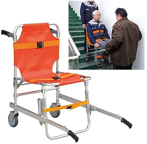CMYUN Treppenlift Treppensteiger Rollstuhl Treppensessellift, Kletterrollstuhl, Geduldiger Senioren Älterer EMS-Transportstuhl, Klappbarer Sicherheits-Evakuierungsstuhl aus Aluminium mit 3 Riemen