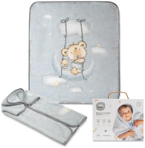 Neugeborenen- Babyschlafsack 3-In-1-Wickeldecke mit Kapuze - Osito Nube grau · Kleinkind Warmer Dicker Kinderwagen -Schlafsack Weiche Strickdecke· 80x90 cm · INTERBABY