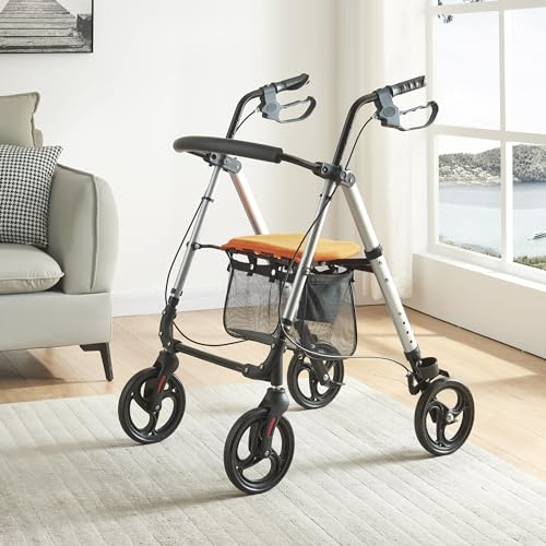 Panana Lightweight Folding Mobility Aid,Aluminium Rollator,4 Wheels Walker with Seat and Basket