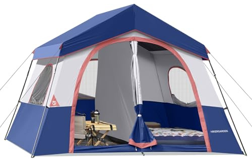 HIKERGARDEN Campingtält för 8 personer – bärbart familjestugartält för läger, vindtätt tyg läger utomhus för vandring, backpacking, resor – 30 x 20 cm (H) (marinblå)