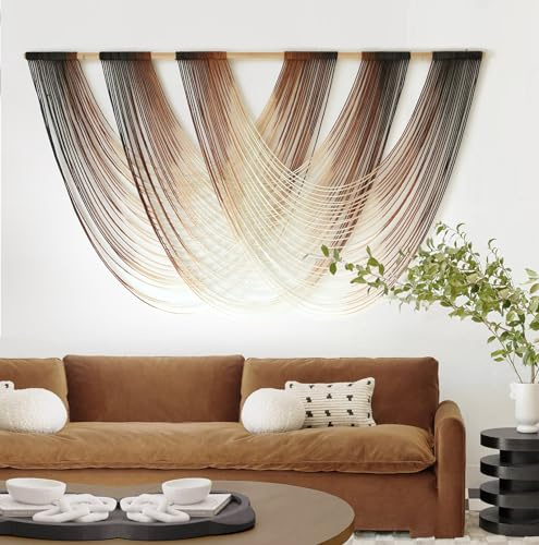 Jakalin Makramee-Wandbehang, braun, tauchgefärbt, großes Fasergarn, Wandkunst, Boho-Wanddekoration, Boho, Schlafzimmer, Wohnzimmer, Wanddekoration, 146 x 90 cm (B x L)