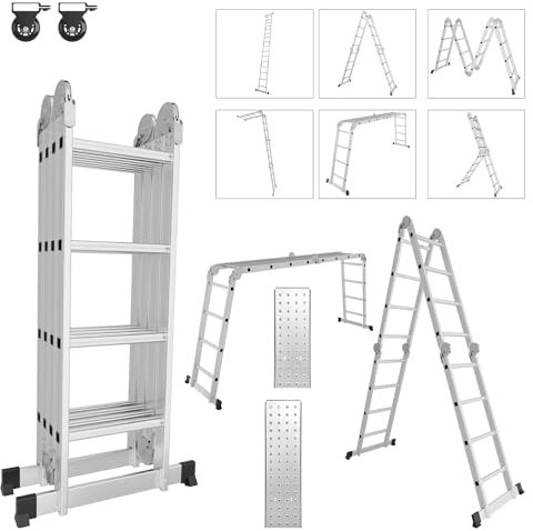 Cecaylie Scala multiuso in alluminio 4 x 4, 470 cm, 7 in 1, pieghevole, per uso domestico