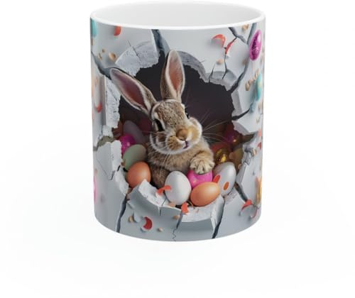 Jm-Déco Mug oeufs et Lapin de Pâques - idée cadeau - Tasse joyeuse Pâque Tasse en céramique original (lapin de pâque 5)