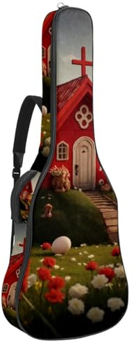 Akustikgitarrentasche 109.0 cmx 42.9 cm x 11.9 cm wasserdichte Gitarren Gigbag für 40/41/42 Zoll Akustikgitarren und Konzertgitarre, Rotes Osterkreuzhaus, mehrfarbig, 42.9x16.9x4.7 in, Gitarrentasche