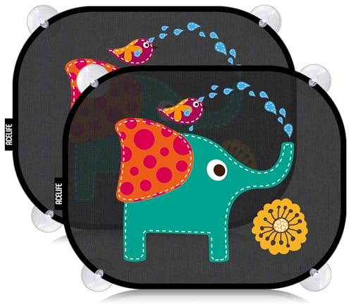 Sonnenschutz Auto Baby mit UV Schutz, Sonnenschutzblende Auto mit 8 Saugnäpfen, 45x35,5cm Autofenster Sonnenschutz für Kinder, Auto Sonnenschutz Baby mit Süßen Tier Motiven -2er Set