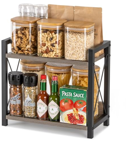 ANBOXIT Regal Küche Arbeitsplatte, Küchenregal Klein, Holz Kaffee Organizer | 2 Tier Kleines Regal für Küche Ecke, Büro, Badezimmer - Grau