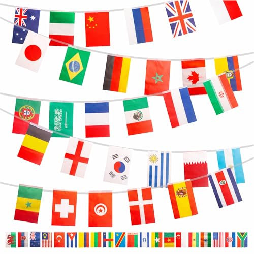 Guirlande de drapeaux du monde de 13 m – 50 pays, décorations de fête internationales pour bar, extérieur, jardin, bannière