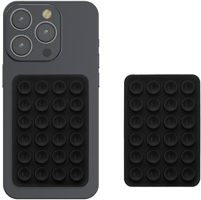 kwmobile Set da 2 Ventose per Telefono in Silicone - Ventosa Cellulare Compatibile con iPhone e Android - Supporto Adesivo - Rettangolare 5,5 x 8 cm - Nero Matt/Nero Matt