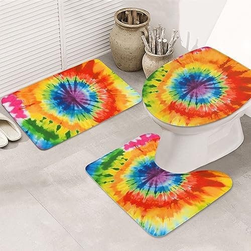 Wc Vorleger Set 3 Teilig Batikdruck Badezimmer Vorleger 3-Teiliges rutschfeste U-Förmiger Teppich Waschbar Badezimmer-Garnitur Für Dusche Badewanne Badezimmer