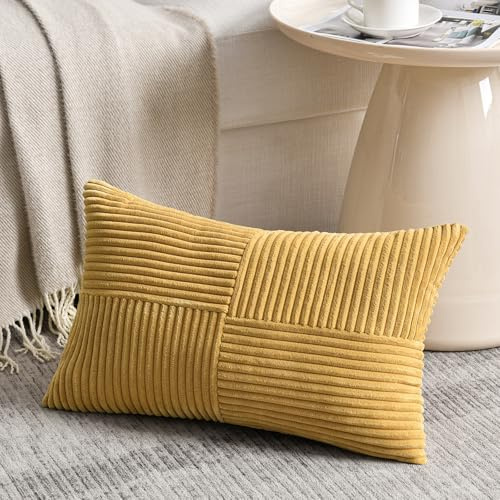 FDTERN 1 Stück Kurkuma Kissenbezug 40x60 cm Weich Kordsamt Kissenbezüge Kissenhülle Dekokissenbezug Sofakissen Dekokissen Boho Deko für Sofa Schlafzimmer Wohnzimmer Balkon (Ohne Kissenfüllung)