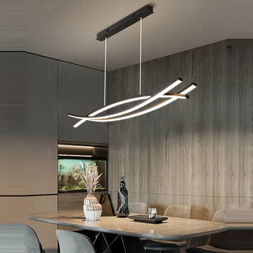Esszimmerlampe LED Pendelleuchten Dimmbar Esstischlampe Schwarz Hängeleuchte Mit Fernbedienung Wohnzimmerlampe Höhenverstellbar Kronleuchter für Büro Küche Bar Hängend Leuchte (Schwarz, L100CM)