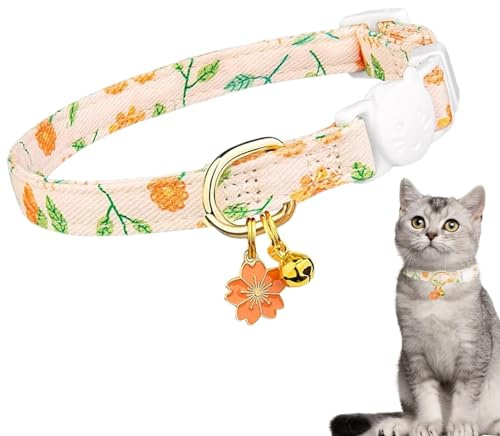 Vriusi Katzenhalsband, Abnehmbares Halsband, Katzenhalsband aus Baumwolle mit Anhänger, Katzenhalsbänder für kleine Katzen, Katzenhalsband mit Sicherheitsschnalle, sicheres abnehmbares Halsband
