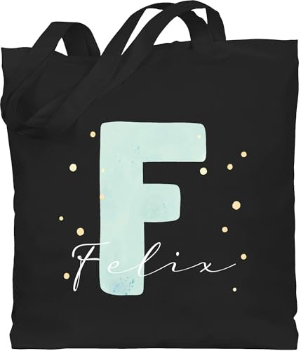 Baumwolltasche - Personalisierbares Design mit Anfangsbuchstabe und Namen | Geschenkidee mit Initialen | Kombiniere Initialbuchstabe und Namen individuell - Unisize - Schwarz - namens geschenke