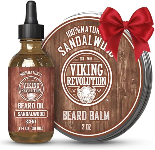 Viking Revolution Sandelholz-Bartbalsam für Männer (57 ml) und Sandelholz-Bartöl (29,6 ml) Bündel – mit Argan- und Jojoba-Ölen – macht Ihren Bart weich und befeuchtet – Strumpffüller für Männer
