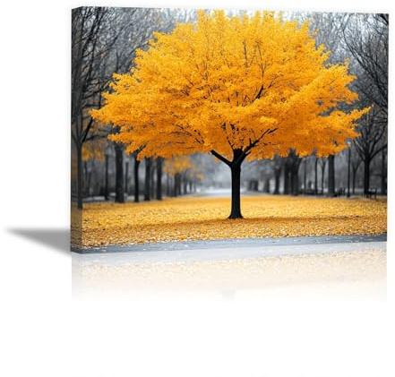 BOHUO Baum des Lebens Leinwand Bilder, Herbst-Baum Poster Pictures Wandbilder Groß Bild für Wohnzimmer Schlafzimmer Wanddekoration - 60x80cm Gerahmt(Gelb)