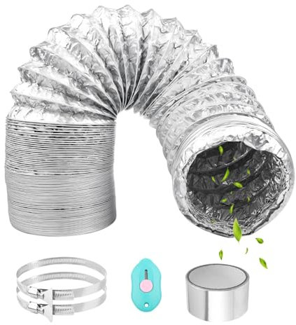 ComPDCVD Abluftschlauch 80mm 3m PVC Flexibel Alurohr Schlauch Aluminium Aluflexschlauch mit 2 Edelstahl Schlauchschelle und Aluminiumfolienband für Klimaanlagen Wäschetrockner Abzugshaube(Silber)