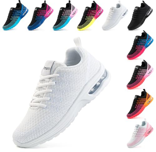 Hitmars Laufschuhe Damen Sportschuhe Luftpolster Atmungsaktiv Turnschuhe rutschfeste Leichtgewichts Straßenlaufschuhe Sneaker Joggingschuhe Fitness Schuhe Walkingschuhe Weiß EU 37