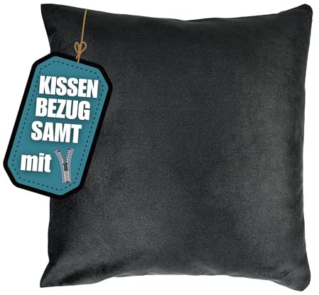 wollyflaushi Samt Kissenbezug 80x80 cm Kissenhülle Schwarz Luxuriös Weich | Sofakissenbezug mit verdeckter Reißverschluss - Kissenhülle Samtstoff einfarbig - Sofakissen Dekokissen Kopfkissen