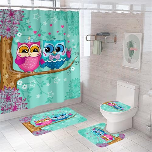 Badezimmerteppich Grün, Pink, Blau Badteppich rutschfest Waschbar Badgarnitur 4 Teilig – Badematte Set Mit Wc-Vorleger Und Badematte,Teppich Badezimmer Für Sicherheit Und Komfort Im Bad 45X75Cm
