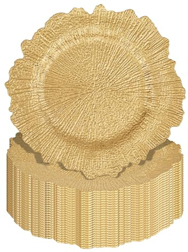 Pesonlook 24Pcs Gold Reef Piatti rotondi per cena, 33 cm