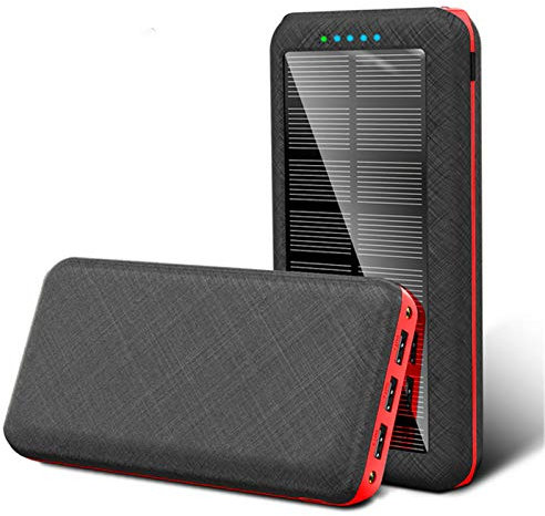 Banque d’Alimentation Solaire 80000Mah Chargeur Solaire Charge Rapide Chargeur de téléphone Portable Batterie de Secours Externe avec 3 Sorties USB, Rouge
