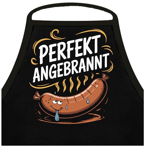 Shirtoo Lustige Grillschürze für Männer: Perfekt angebrannt -Grillen Geschenk BBQ Schürze Küchenschürze, Männer Geschenkideen