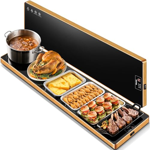 Piastra riscaldante elettrica (extra lunga 150 x 30 cm), scaldavivande commerciale per feste, buffet e riunioni, tappetino riscaldante per alimenti con termostato, tappetino riscaldante