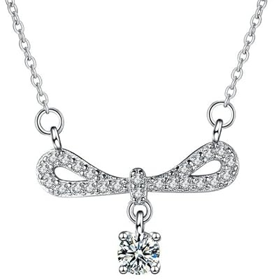 Mesnt Halskette Weissgold, Damen Halskette Collier aus 18 Karat Weißgold Hohler Schleifen-Labordiamant