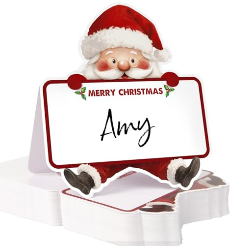 50 Pcs Christmas Place Card Santa Claus Table Seating Cards Paper Name Cards for Christmas Table Setting Birthday Xmas Wedding Dinner Party Supply