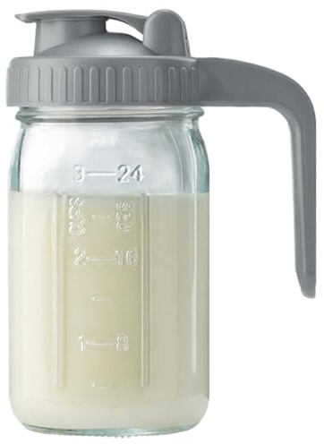 Janzando de leche materna 32 oz Botella de almacenamiento de leche materna de vidrio a prueba de fugas con tapa y pico, jarra de albañil de boca ancha para líquidos, té helado, jugos, botellas de alm