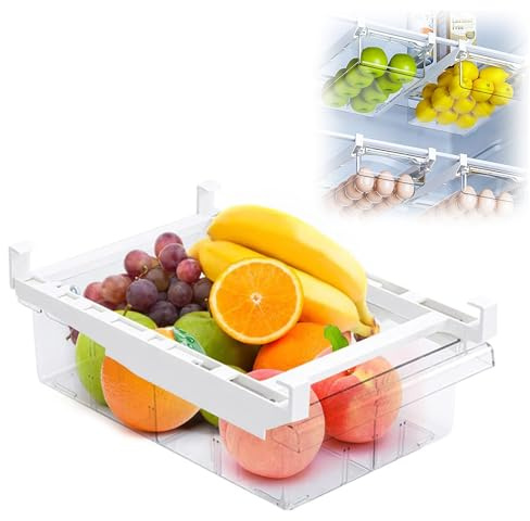 Cajón Deslizante Frigorífico, 30,5 x 20 x 9,5 cm, Cajón de Almacenamiento para Frigorífico con Asa, Cajones Extraíbles para Nevera Retráctil, para Verduras, Frutas, Huevos, Cereales