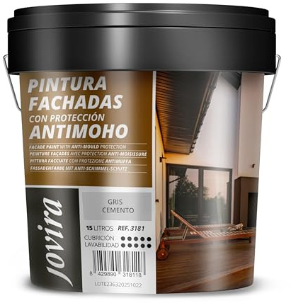 JOVIRA PINTURAS PINTURA FACHADAS ANTIMOHO. Repelente al agua, impermeable y anti fisuras. (15 Litros, Gris Cemento)
