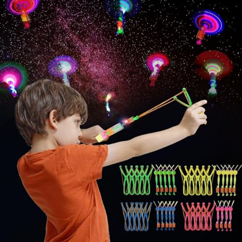 HATFRYF LED Helicopter Slingshot Toys, 20pcs Flying Toy Glow in the Dark, Rocket Helicopter Flying Toys with LED Lights, Outdoor Game for Kids & Adults, Party Favors Party Bag Fillers, Party Supplies