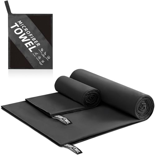 Generisch Mikrofaser Handtuch, 3 Stück (152×76cm+80×40cm+40×40cm), schnell trocknende, leichte Sporthandtücher, geeignet für Badezimmer, Reisen, Strand, Schwimmen, Camping (Schwarz)