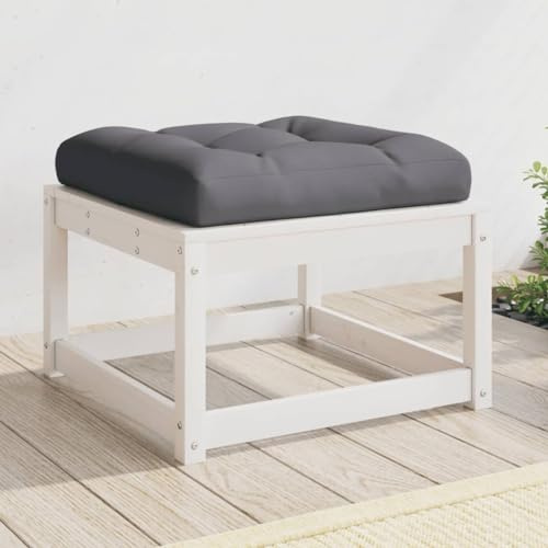 Owoxanthellate Gartenhocker 83x73x78 cm weiß Kiefer Anthrazitkissen Latten-Design Outdoor-Ottomane witterungsfest Balkon Terrasse