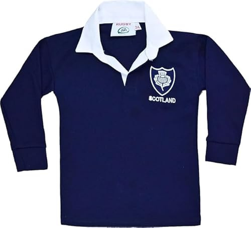 Activewear Scotland Kids Rugby Shirt Long Sleeved Jersey with Collars Classic Retro Top Size 1 Year to 13 Year (5 Years, 6 Years, Navy)