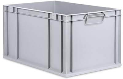 FIXKRAFT Eurobox 65L Aufbewahrungsbox ohne Deckel Stapelbar 60x40x32 cm Stapelbox Grau Kunststoff Box Aufbewahrung Plastikbox Lagerbox Kunststoffbox Plastik (ohne Griff) (60x40x32 cm, Box)