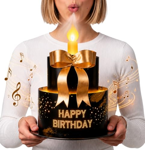 Joli Coon Carte anniversaire pop-up 3D, musique et lumière, 20 x 24 cm | Carton rigide, gâteau dépliant, grande enveloppe d’expédition, petit encart plié, espace pour message personnel
