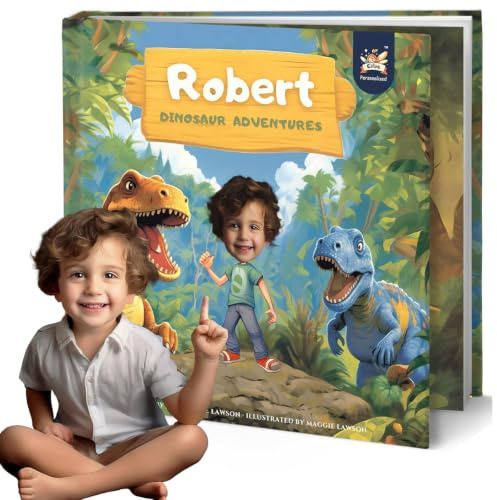 Personalisiertes Dinosaurier-Geschichtenbuch – anpassbares Foto-Softcover-Buch, für Kinder im Alter von 0 bis 8 Jahren – Eine Geschichte über Ihr Kind auf Abenteuer und Dinosaurier-Freund
