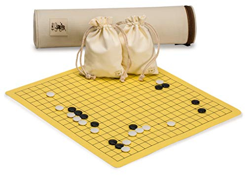 Yellow Mountain Imports Magnetic 19x19 Roll-up Portable Travel Go Game Set Board (36.6 x 34.5 x 0.1 centimeters) with Single Convex Stones - Classic Strategy Board Game (Baduk/Weiqi)