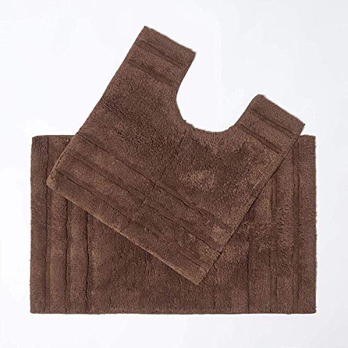 Homescapes 2-teiliges Badematten-Set Spa Supreme Badematte 50x80 und WC Vorleger 50x55 aus 100% Reiner Baumwolle braun