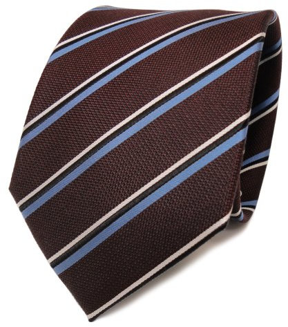 TigerTie Designer Seidenkrawatte in bordeaux rot blau schwarz silber gestreift
