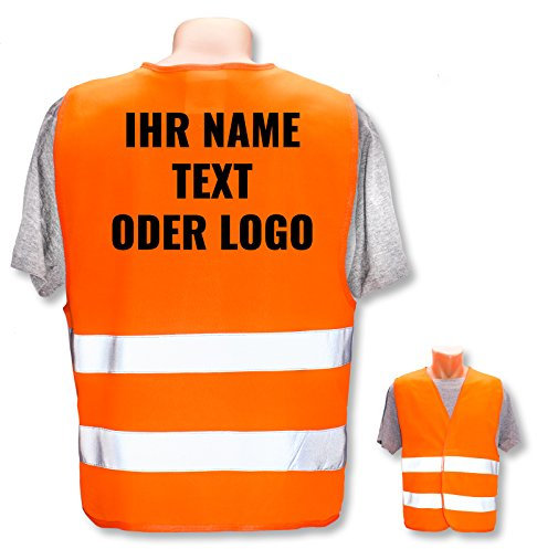 Personalisierte Warnweste nach ISO 471 für Privat und Gewerbe * eigenes Logo Name Bild * Klasse 2/2 Sicherheitsweste, Farbe Warnweste:Orange