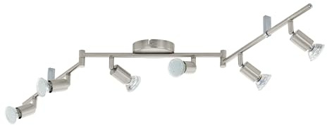 EGLO LED Deckenleuchte Buzz-LED,6 flammige Deckenlampe | Deckenstrahler aus Metall in Nickel-Matt, Wohnzimmerlampe, Küchenlampe, Spots inkl. GU10 Leuchtmittel, warmweiß, L 105 cm